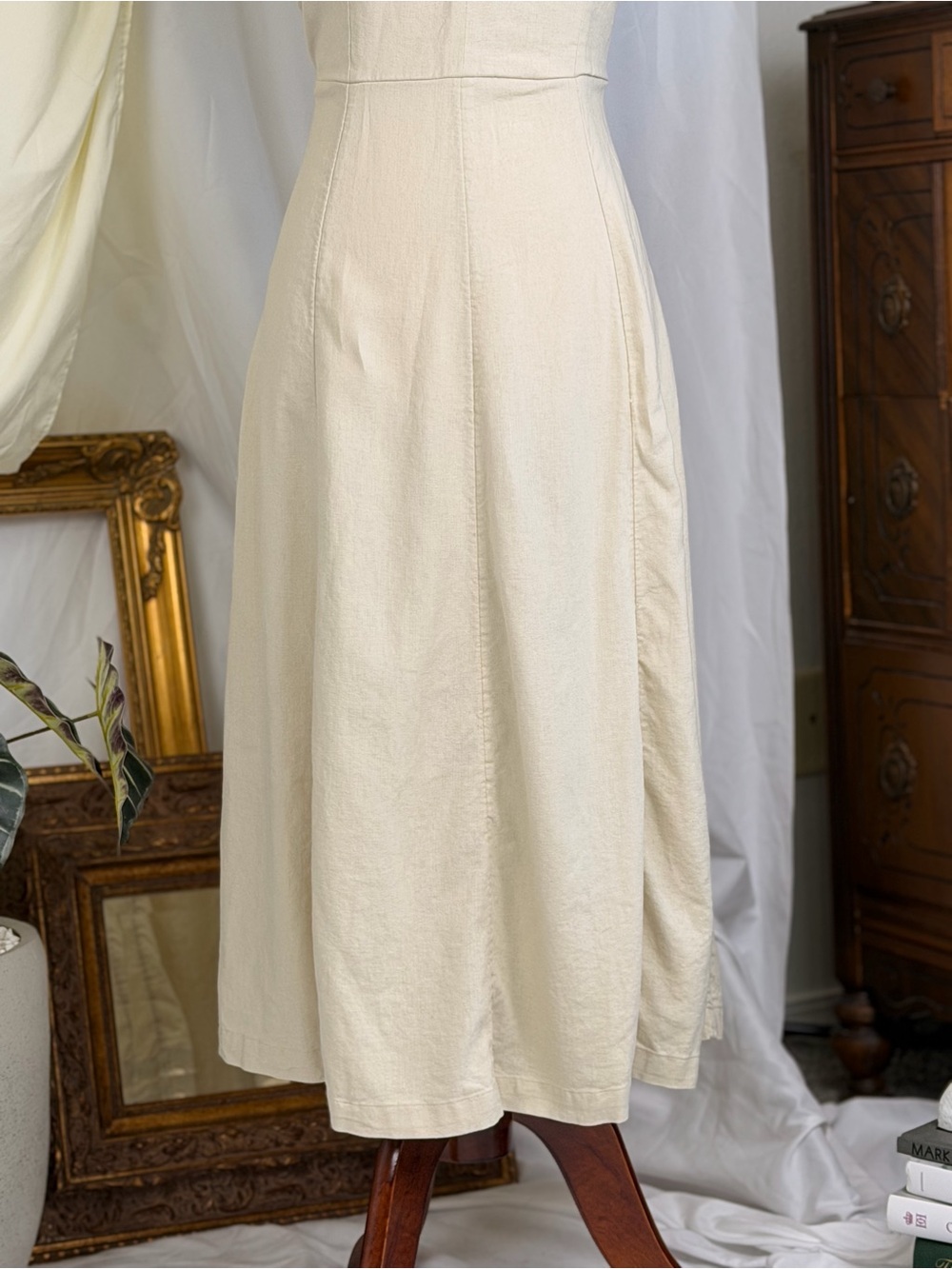 Old Navy Cream Linen-Blend Summer Dress - Cottagecore boho prairie size M chic - Picture 9 of 9